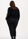 Marcella V-Neck Jumper in Black Sleeve Stripes from Sugarhill
