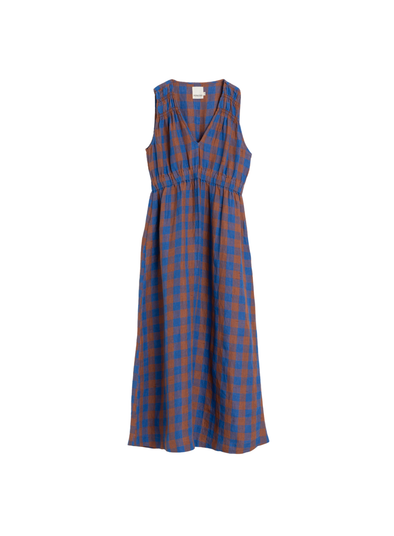 V-Neck Dress in Blue Check from Indi & Cold