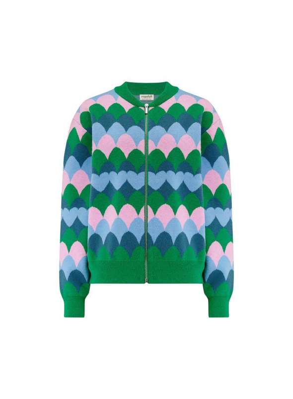 Solana Knitted Bomber in Multi Heart Scallop from Sugarhill