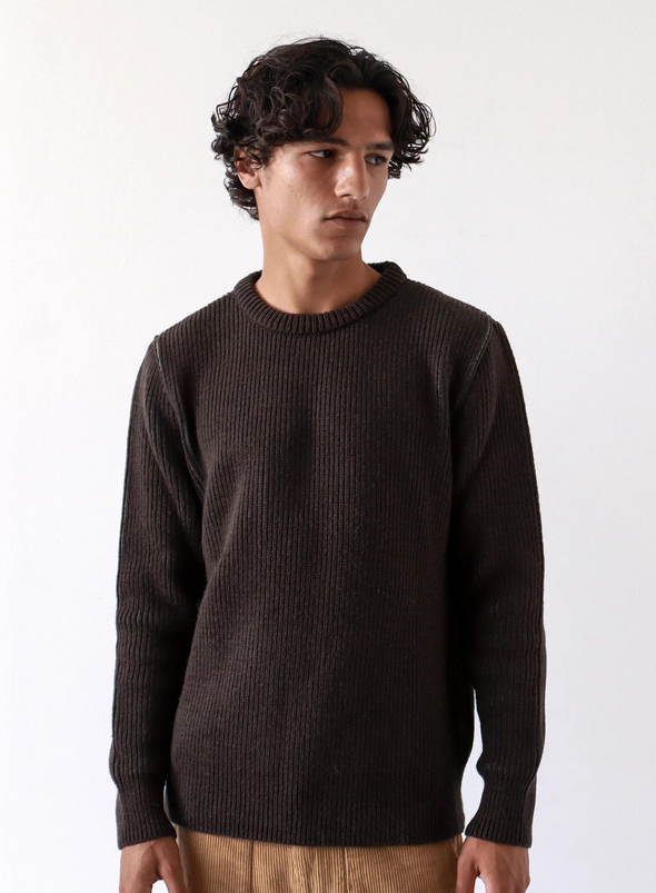 Hamish Ribbed Knit in Slate Brown/Forest Green from Far Afield