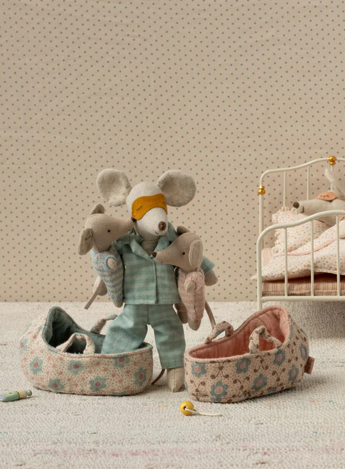 Maileg Baby Mouse in Carry Cot - Rose