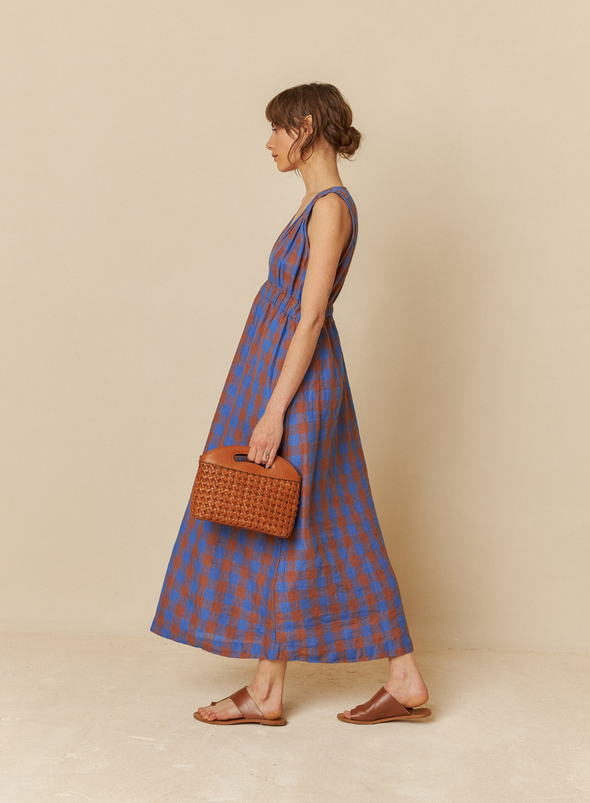 V-Neck Dress in Blue Check from Indi & Cold
