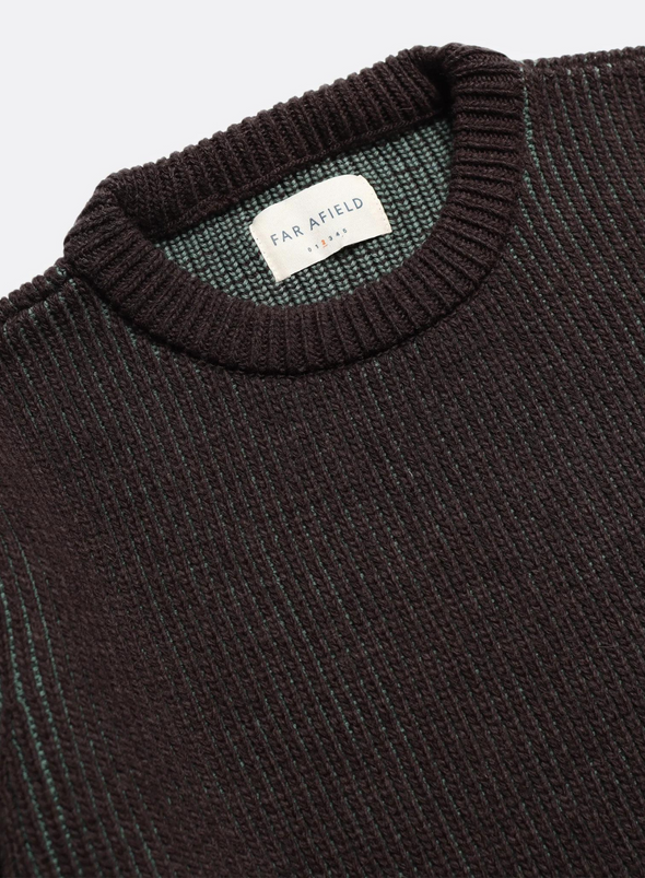 Hamish Ribbed Knit in Slate Brown/Forest Green from Far Afield