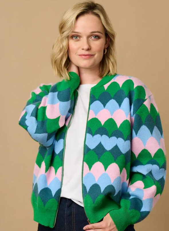 Solana Knitted Bomber in Multi Heart Scallop from Sugarhill