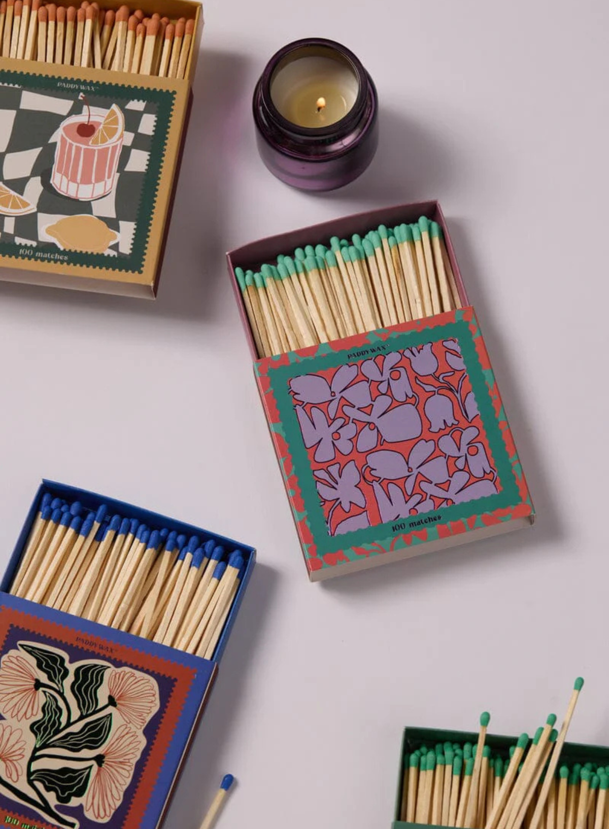 Jumbo Boxed Matches with Foil Accents - Abstract Floral - from Paddywax