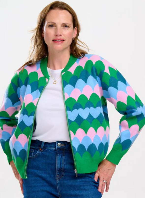 Solana Knitted Bomber in Multi Heart Scallop from Sugarhill
