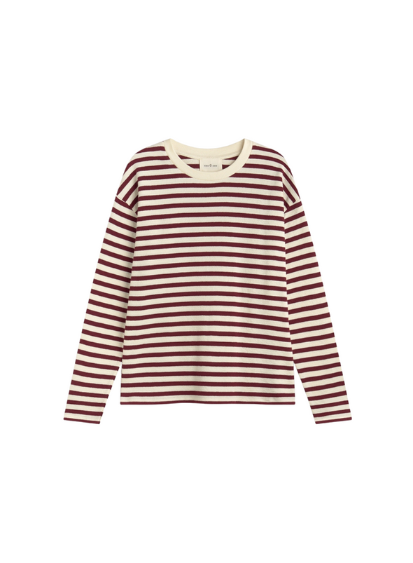 Felpa Stripes Top in Ecru + Burgundy from Ese O Ese