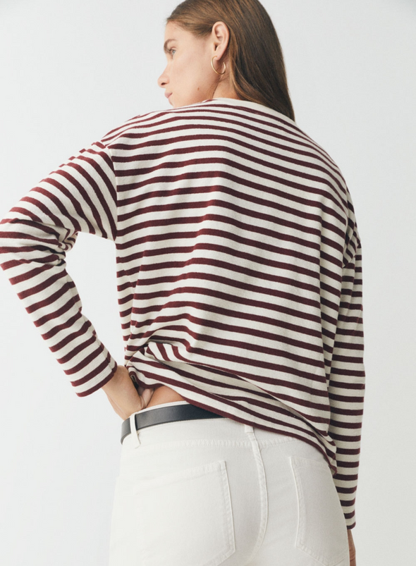 Felpa Stripes Top in Ecru + Burgundy from Ese O Ese