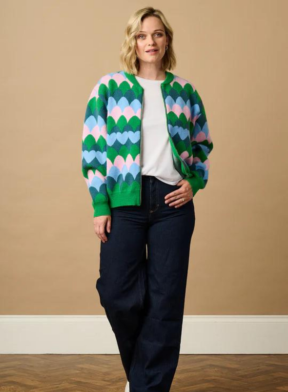 Solana Knitted Bomber in Multi Heart Scallop from Sugarhill
