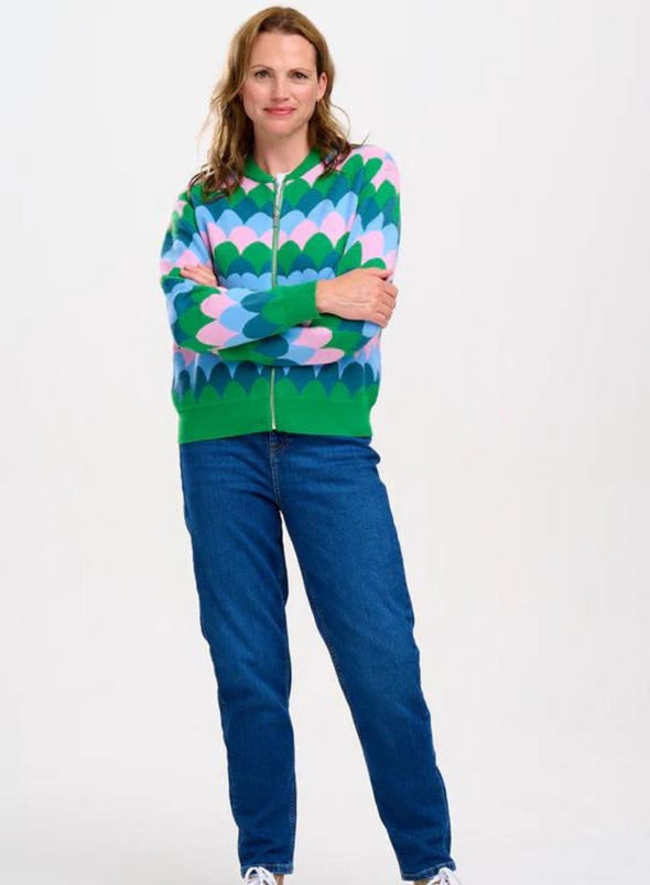 Solana Knitted Bomber in Multi Heart Scallop from Sugarhill