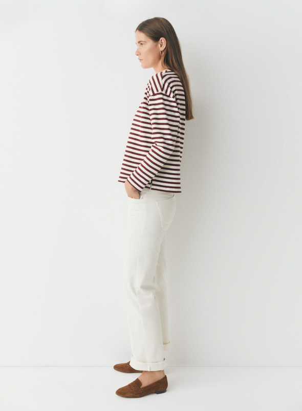 Felpa Stripes Top in Ecru + Burgundy from Ese O Ese