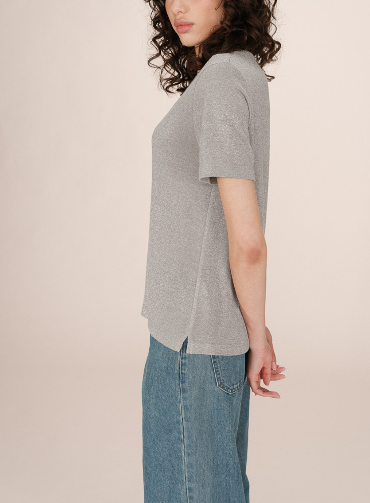 Stardust V-Neck Top in Grey from Grace & Mila