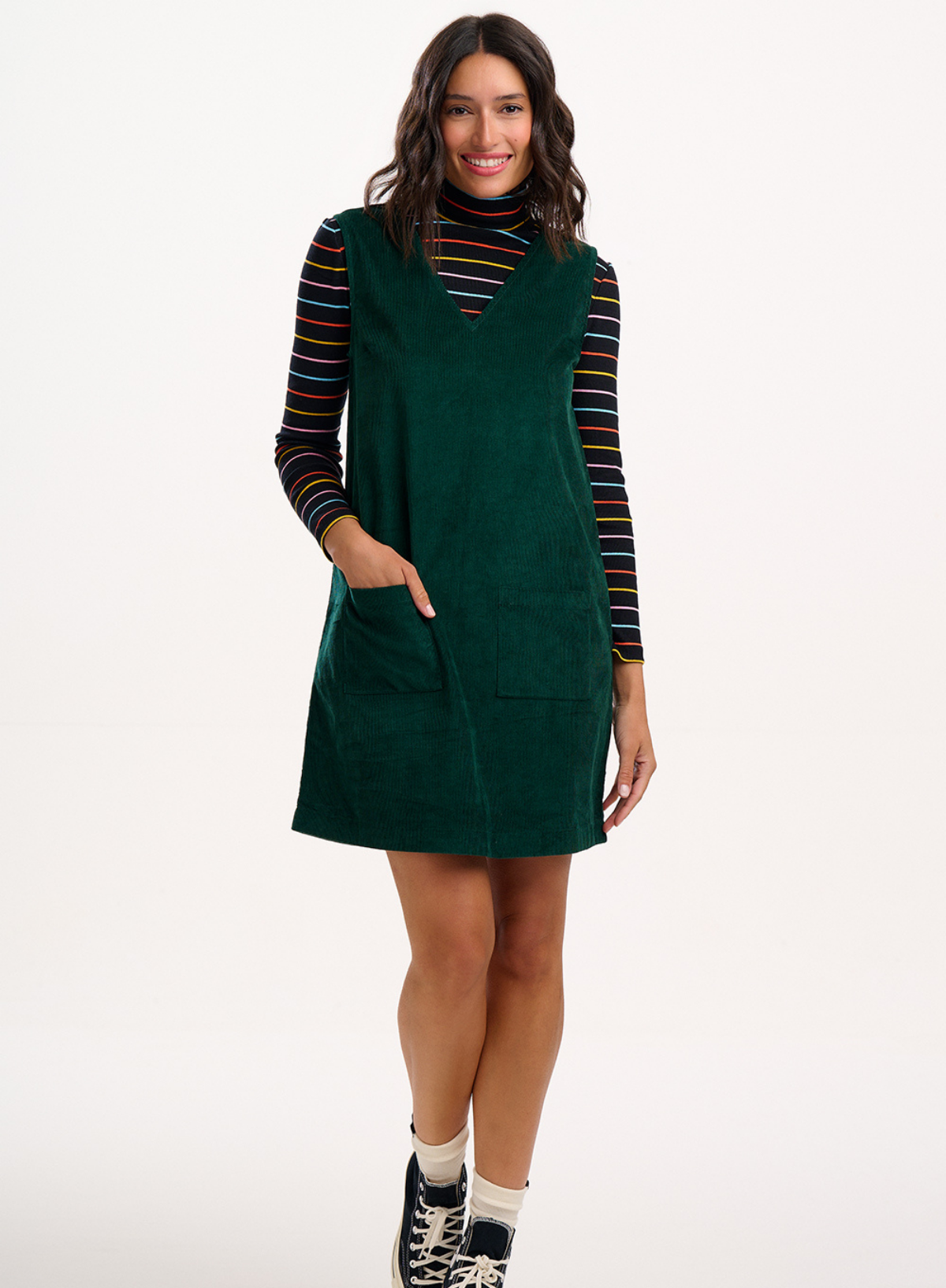 Kacy Tunic Dress in Green Cord from Sugarhill