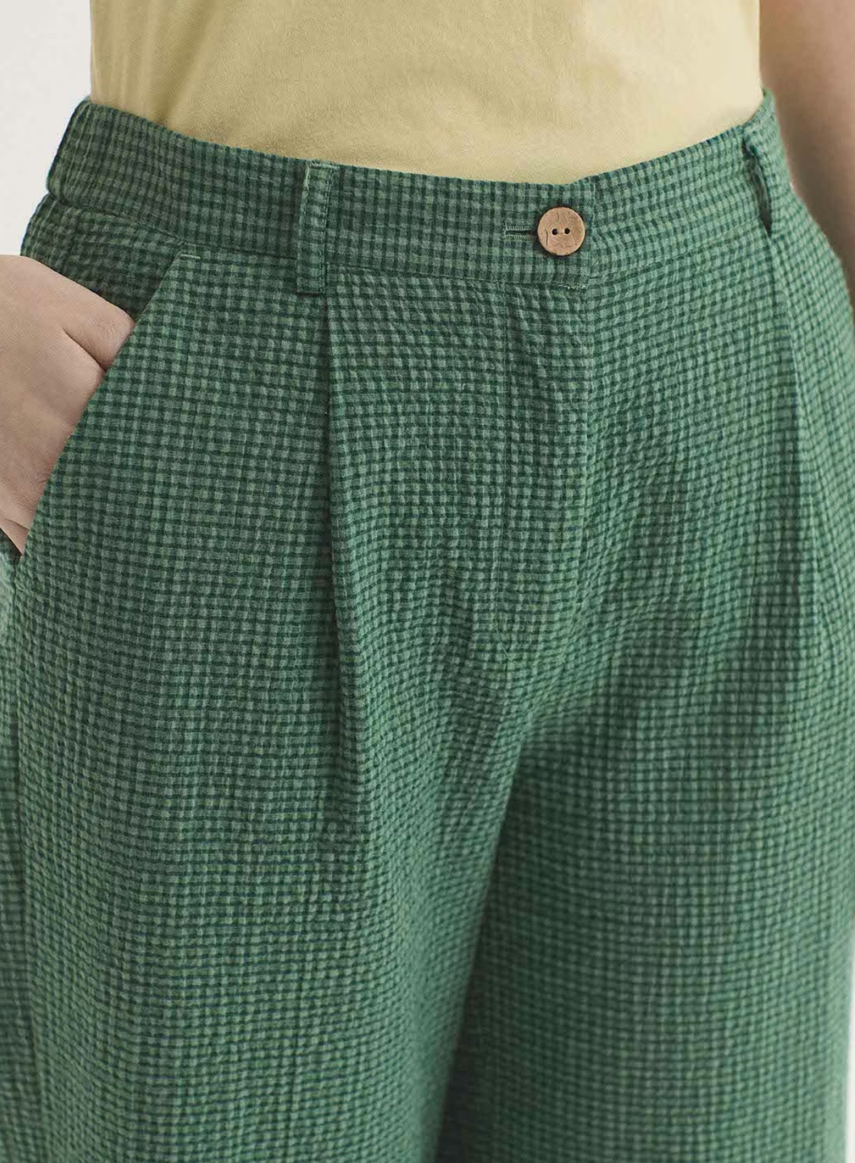 Nice Things Mini Gingham Seersucker Trousers Green