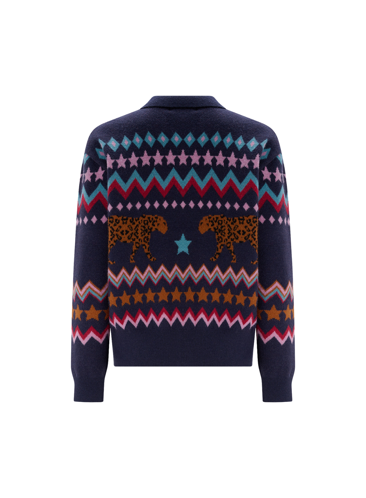 Sugarhill Katlin Knitted Bomber in Navy Walking Leopard