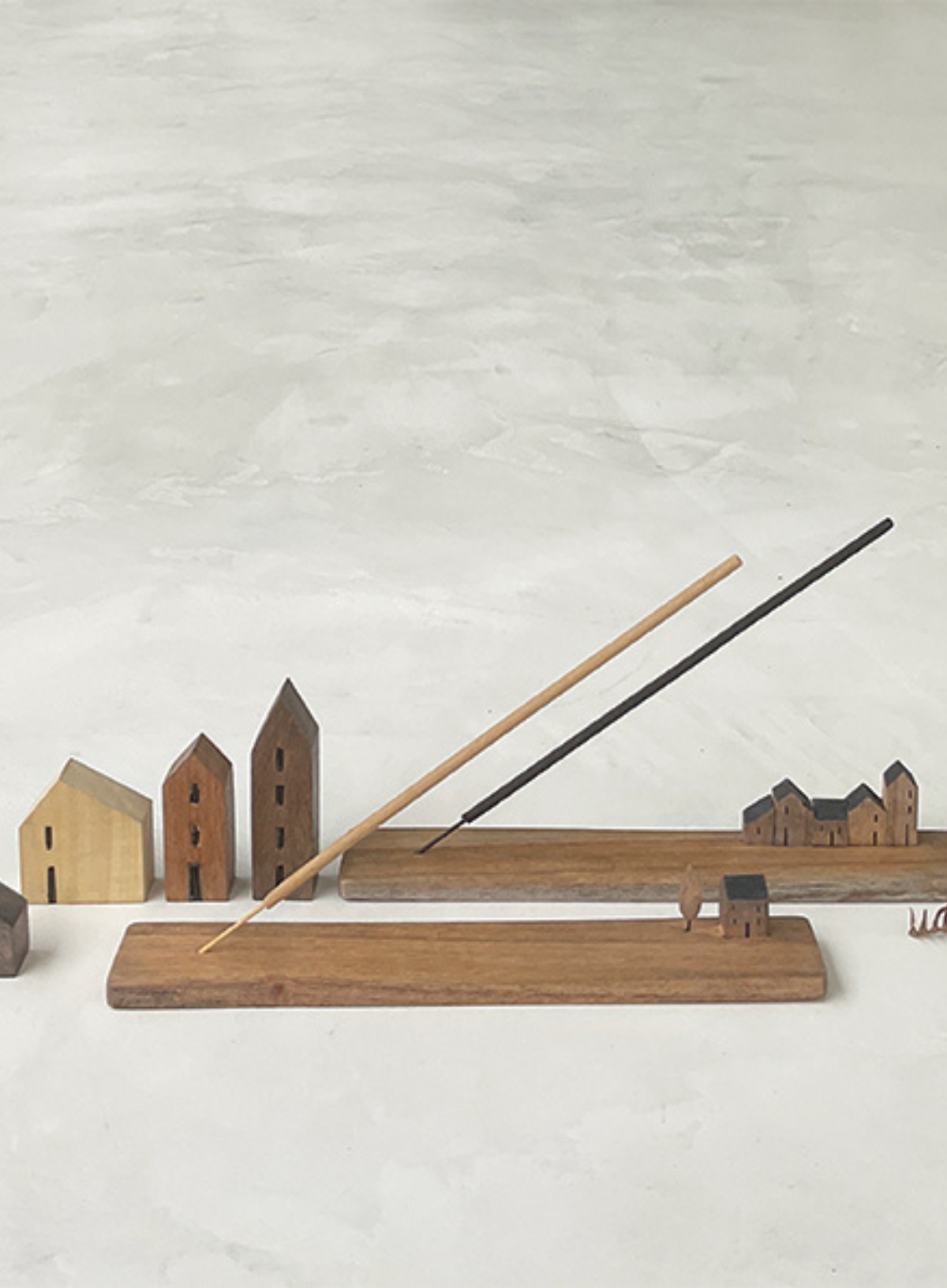 East of India Wood incense holder with House & tree