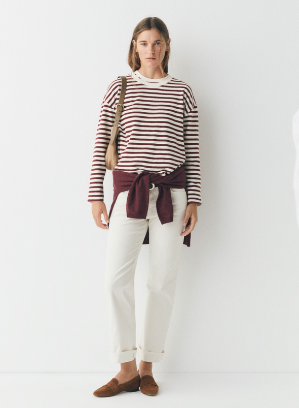 Felpa Stripes Top in Ecru + Burgundy from Ese O Ese