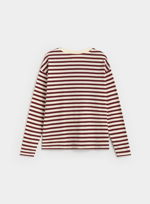 Felpa Stripes Top in Ecru + Burgundy from Ese O Ese