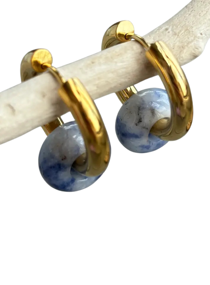 Ocean Ripples 14ct Gold Plated Lapis Lazuli Doughnut Earrings