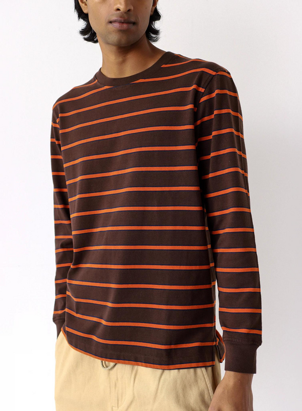 Tres Stripe Long Sleeve T-Shirt in Slate Brown Multi from Far Afield