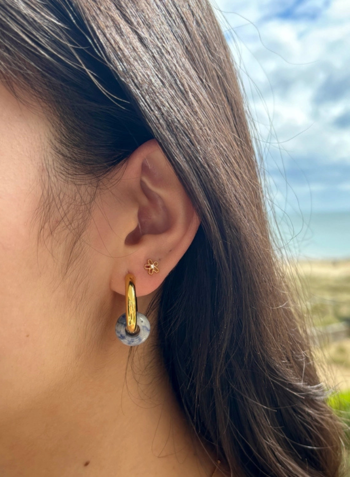 Ocean Ripples 14ct Gold Plated Lapis Lazuli Doughnut Earrings