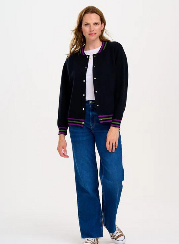 Monay Knitted Bomber Jacket in Black Sports Stripe from Sugarhill