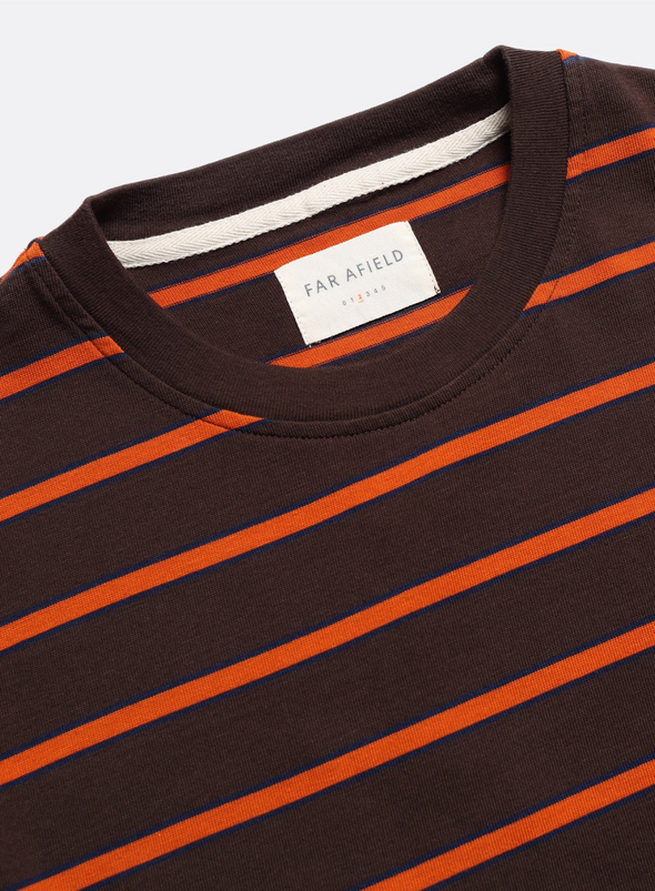 Tres Stripe Long Sleeve T-Shirt in Slate Brown Multi from Far Afield