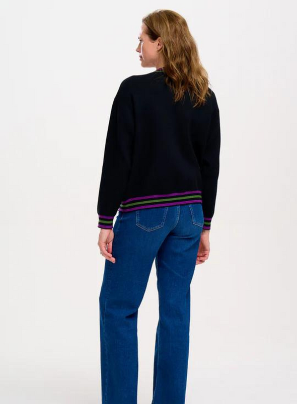 Monay Knitted Bomber Jacket in Black Sports Stripe from Sugarhill