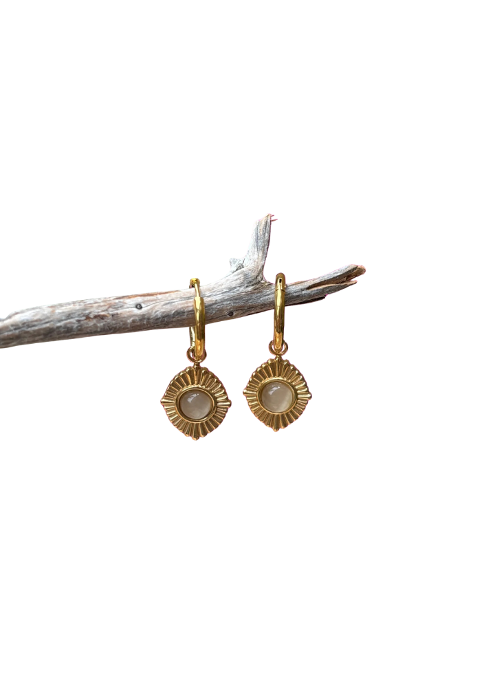 Ocean Ripples 14ct Gold Plated Clear Quartz Huggie Earrings