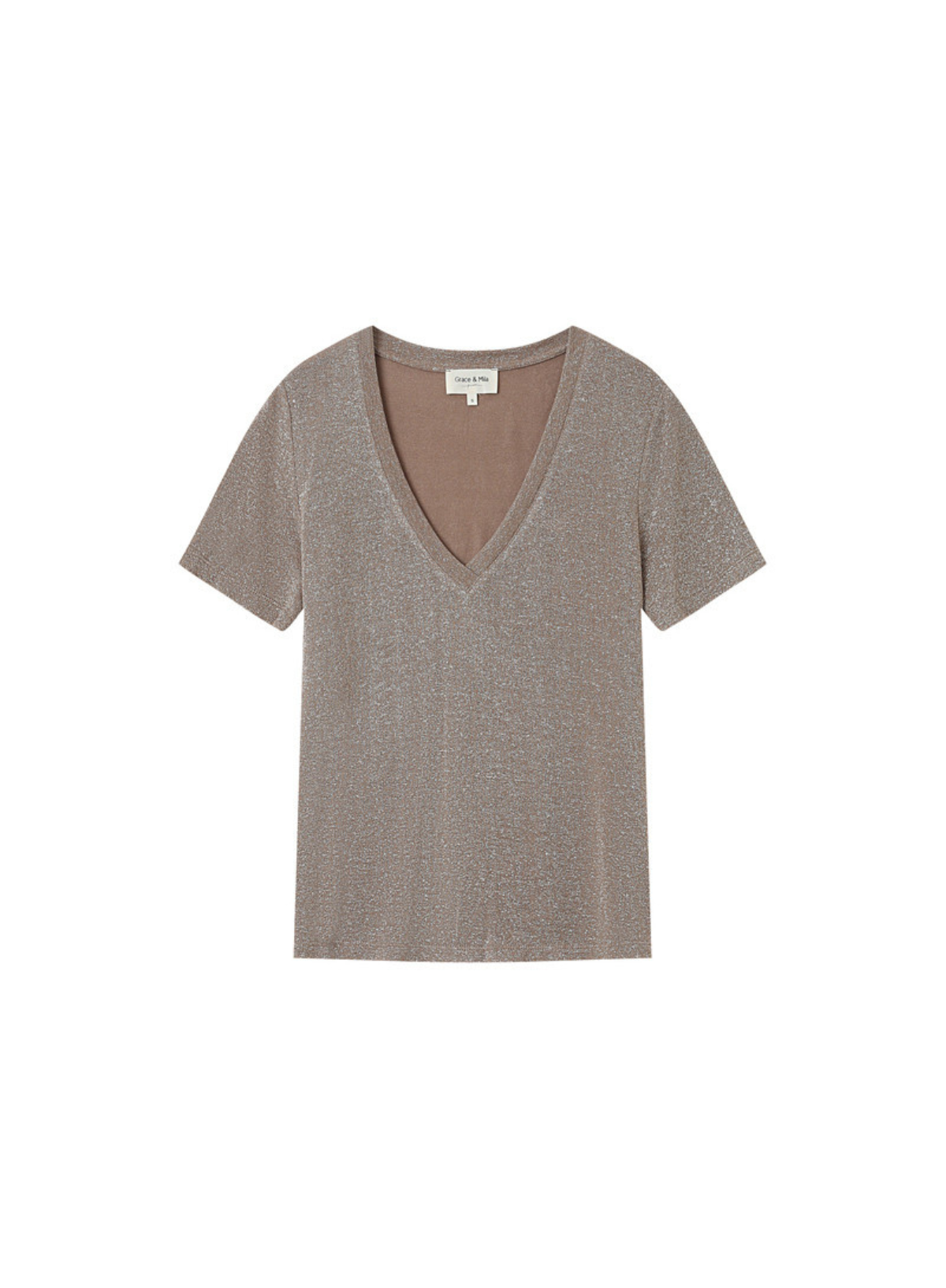 Stardust V-Neck Top in Greige from Grace & Mila