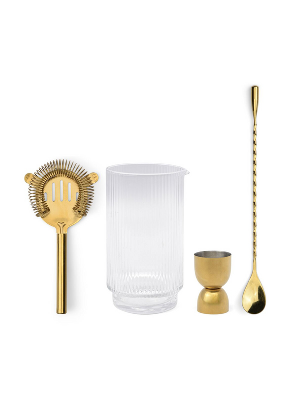 The Renley Bar Tool Set - Jigger, Strainer, Spoon & Beaker