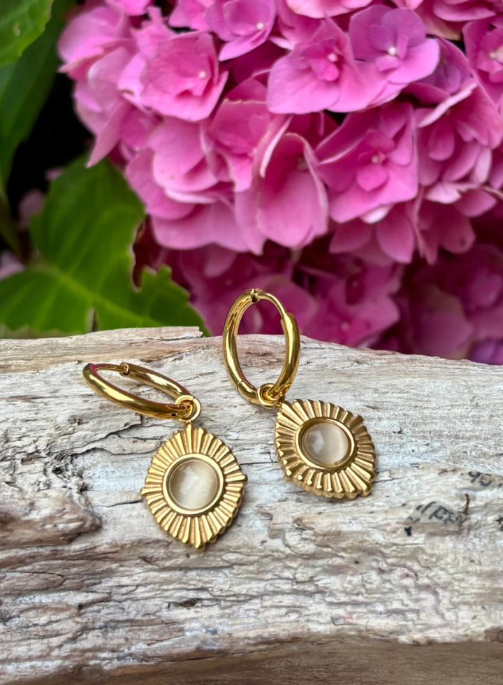 Ocean Ripples 14ct Gold Plated Clear Quartz Huggie Earrings