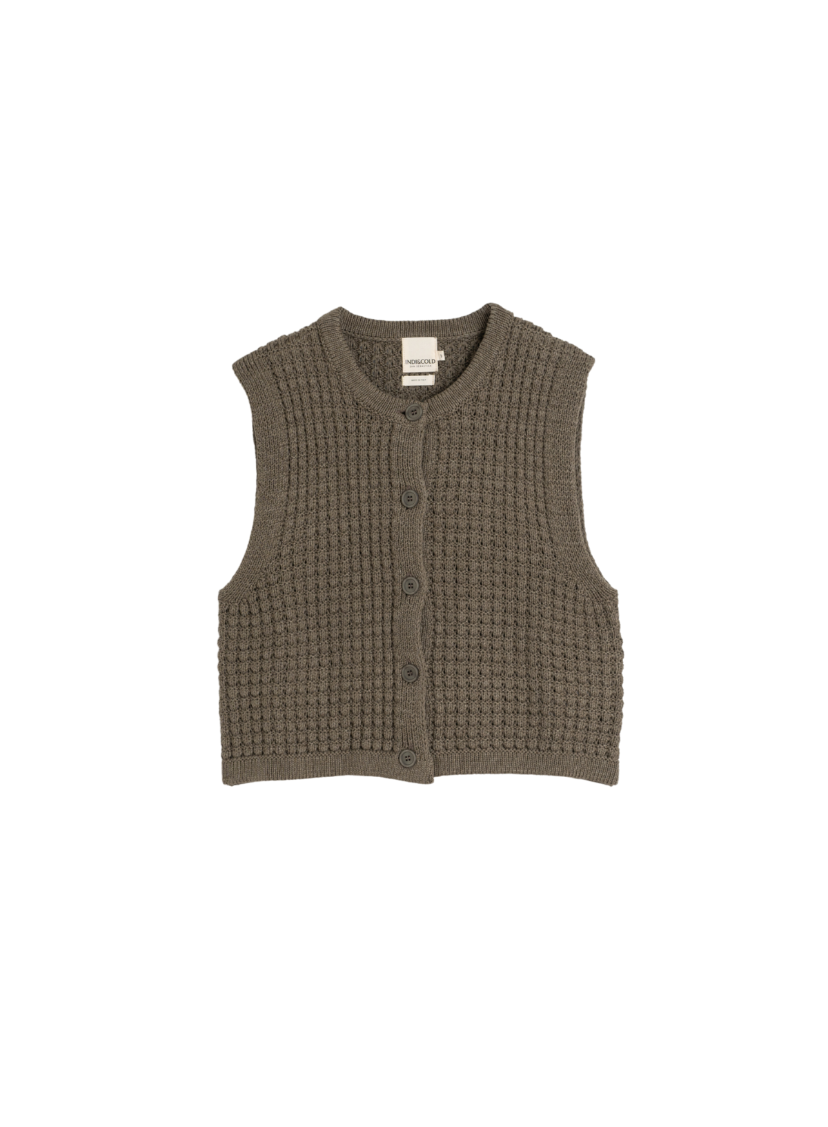 Basket Weave Knit Vest in Khaki from Indi & Cold