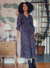 Amberley Shirred Midi Dress in Black Rainbow Star Explosion from Sugarhill