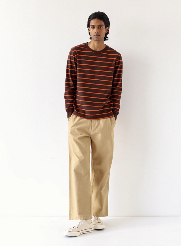 Tres Stripe Long Sleeve T-Shirt in Slate Brown Multi from Far Afield