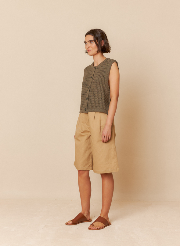 Basket Weave Knit Vest in Khaki from Indi & Cold