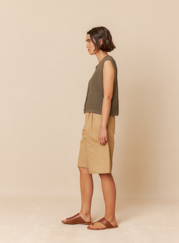 Basket Weave Knit Vest in Khaki from Indi & Cold