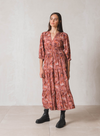 Printed V-Neck Midi Dress in Bordeaux from Indi & Cold