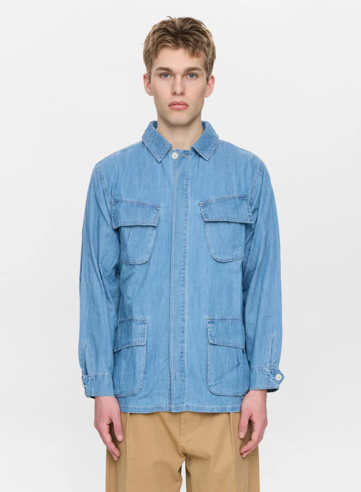 Anerkjendt Otto Chambray 4 Pocket Jacket in Medium Blue Denim
