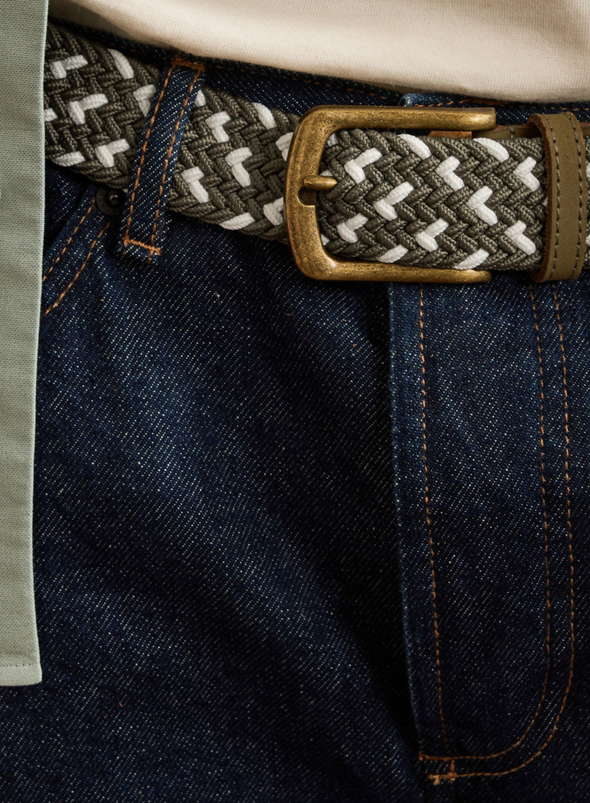 Classic Belt Woven in Kaki+White from Faguo