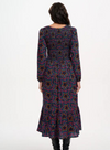 Amberley Shirred Midi Dress in Black Rainbow Star Explosion from Sugarhill