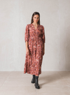 Printed V-Neck Midi Dress in Bordeaux from Indi & Cold