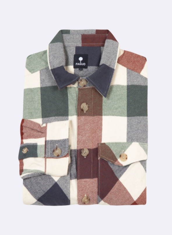Flavigny Shirt in Navy & Terracotta from Faguo