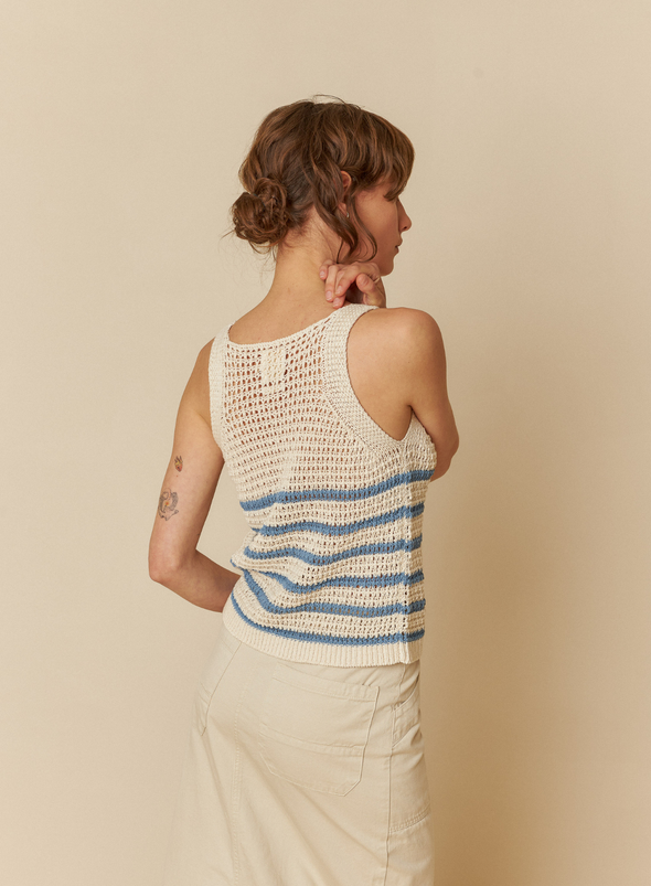 Knit Jersey Top in Cream & Indigo Blue from Indi & Cold