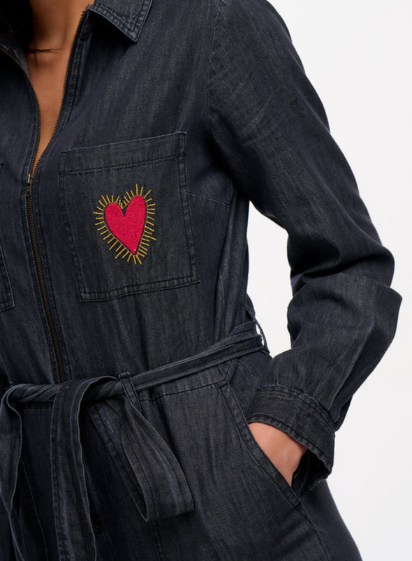 Anwen Boilersuit in Washed Black Heart Burst from Sugarhill