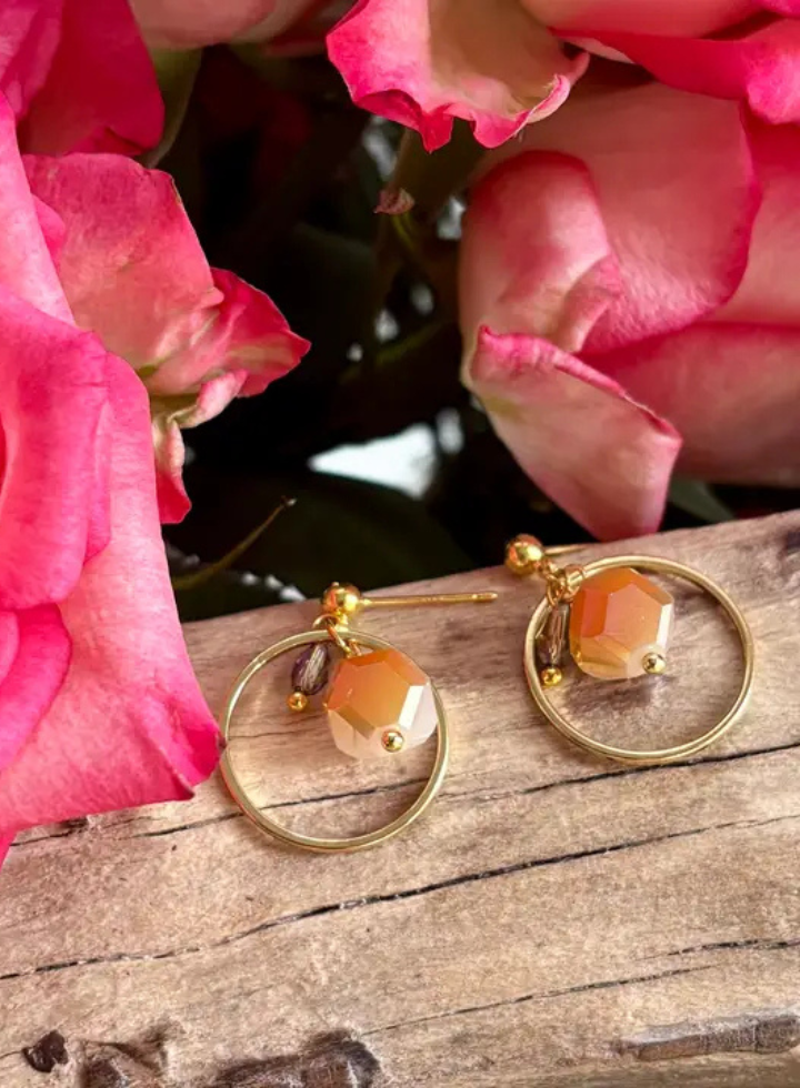 Ocean Ripples 14ct Gold Plated Glass Cluster Gold Circle Earrings