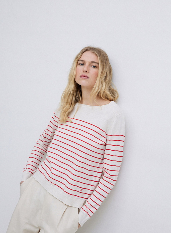 O-Clarins Knit Jumper in Orange Stripe from Yerse