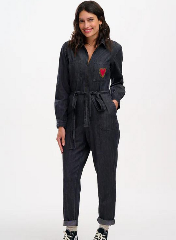 Anwen Boilersuit in Washed Black Heart Burst from Sugarhill