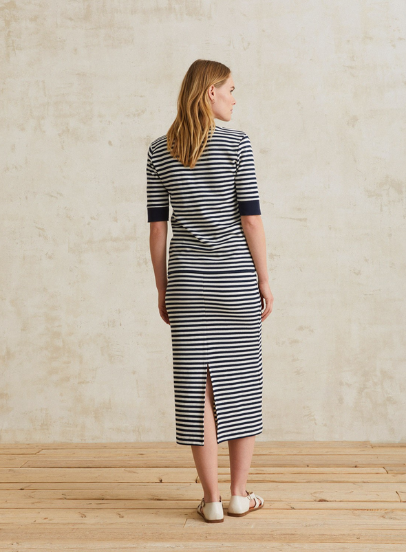 Sara Midi Skirt in Ecru+Navy Stripes from Yerse