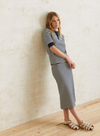 Sara Midi Skirt in Ecru+Navy Stripes from Yerse